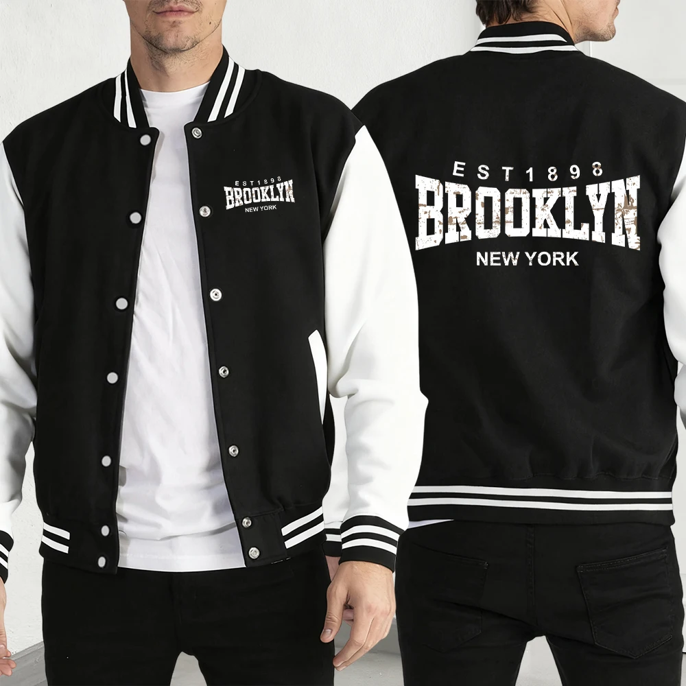 

Brooklyn New York Print Mens Streetwear Cartoon Loose Clothing Fashion Oversize Jackets Autumn Fleece Unisex Baseball Jersey