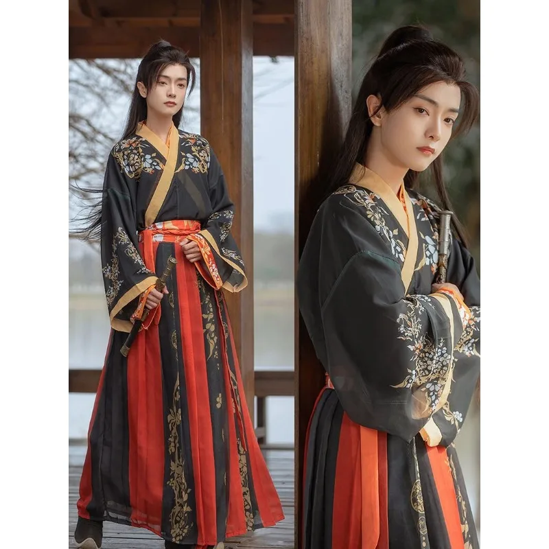 Jin-made collar spring and autumn waist suit printing daily class uniform Hanfu men and women couples