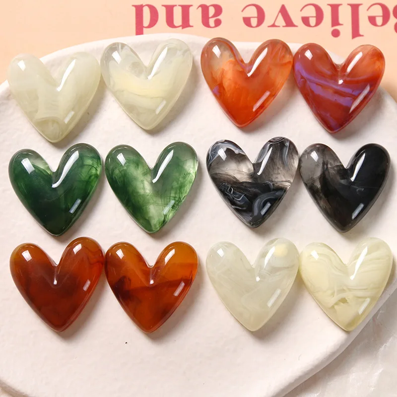 

DIY Jewelry Findings 50pcs 27*26mm Bright Solid Colors Flatback Heart Resin Cabochons Ornament Accessories Cameo Beading Patch