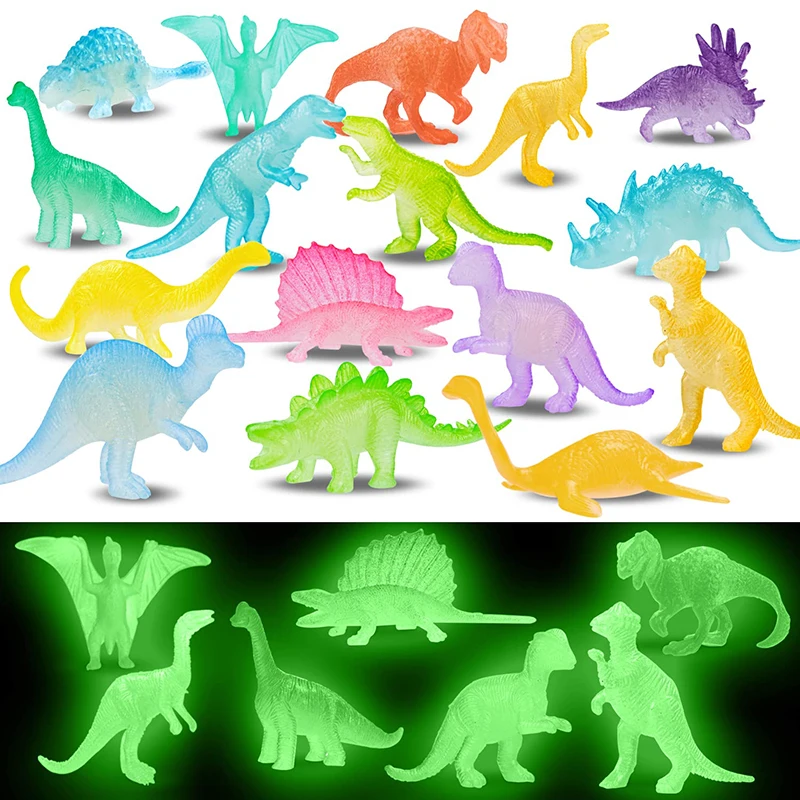 16pcs/bag Mini Luminous Dinosaurs Glow in the Dark Dino Toys Treat Kids Birthday Party Favors Boy Girl Gifts Goodies Fillers