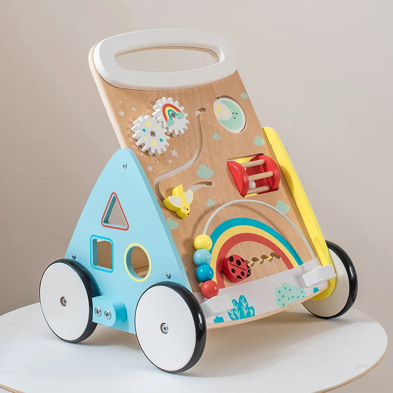 Nordic Wooden Walker Cart Adjustable Speed with Bead Maze & Playhouse