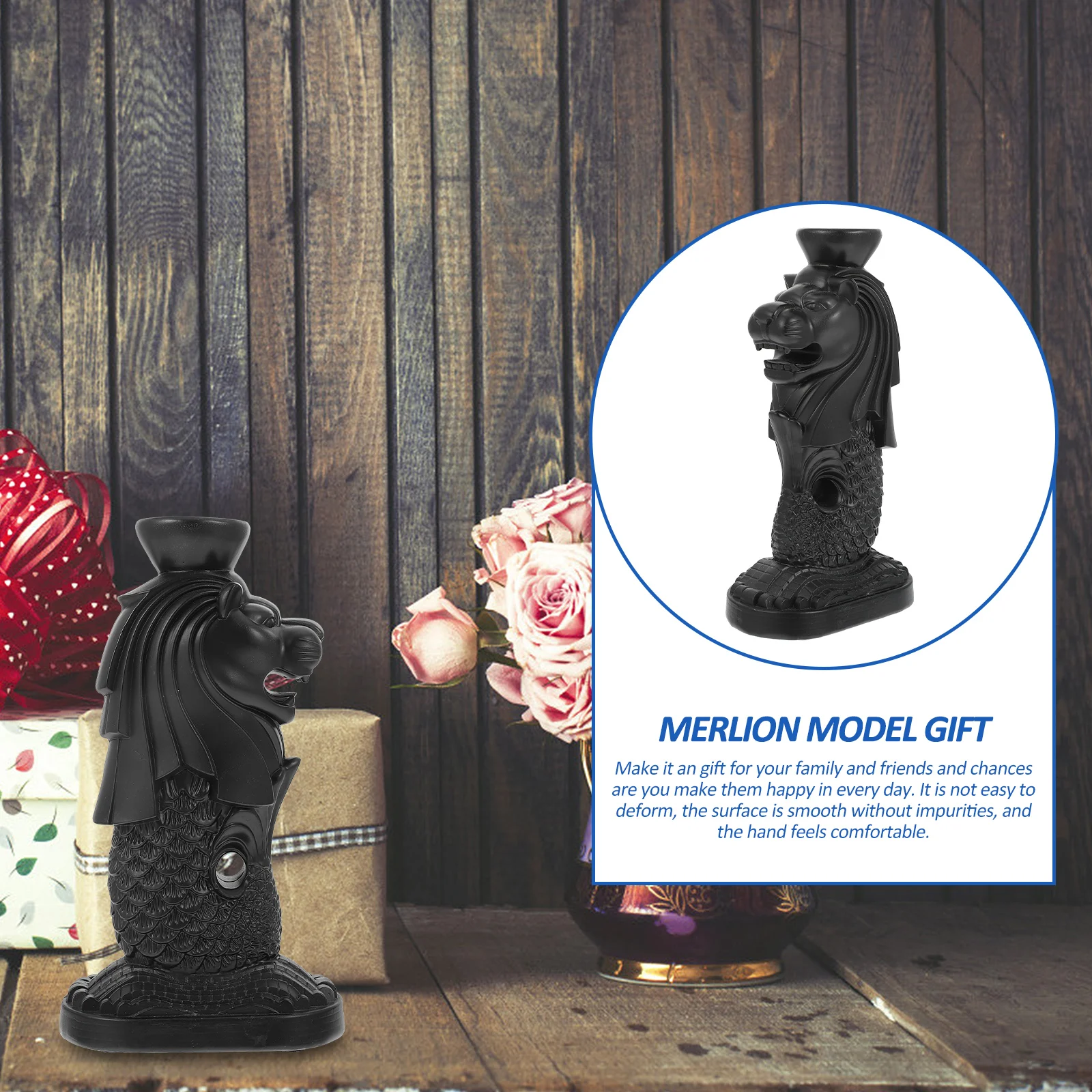 

1Pcs Merlion Statue Resin Pedestal Crystal Ball Display Base Desktop Ornament Decorative Household Decoration Merlion Statue