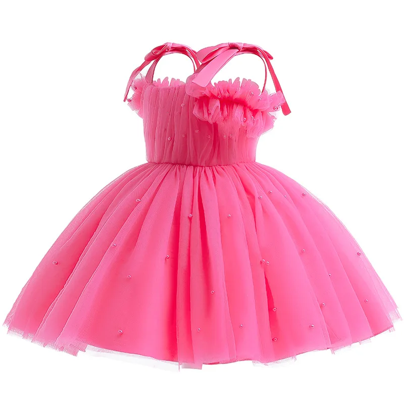 1 to 5 Yrs Kid Summer Baby Girls Ceremonial Dress Children\'s Pearl Tulle Princess Party Dresses For Wedding Tutu Perform Vestido