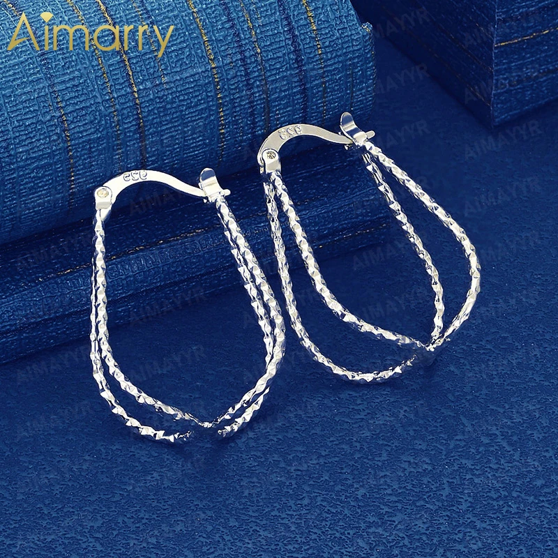 925 Sterling Silver 18mm * 27mm Double-layer Twisted Wire Water Droplet Earrings for Women High-quality and Fashion Jewelry