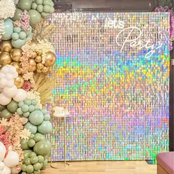 Shimmer Wall Backdrop, 18 and 36 Panels Square Sequin Shimmer Backdrop, Photo Backdrops for Birthday, Anniversary, Wedding