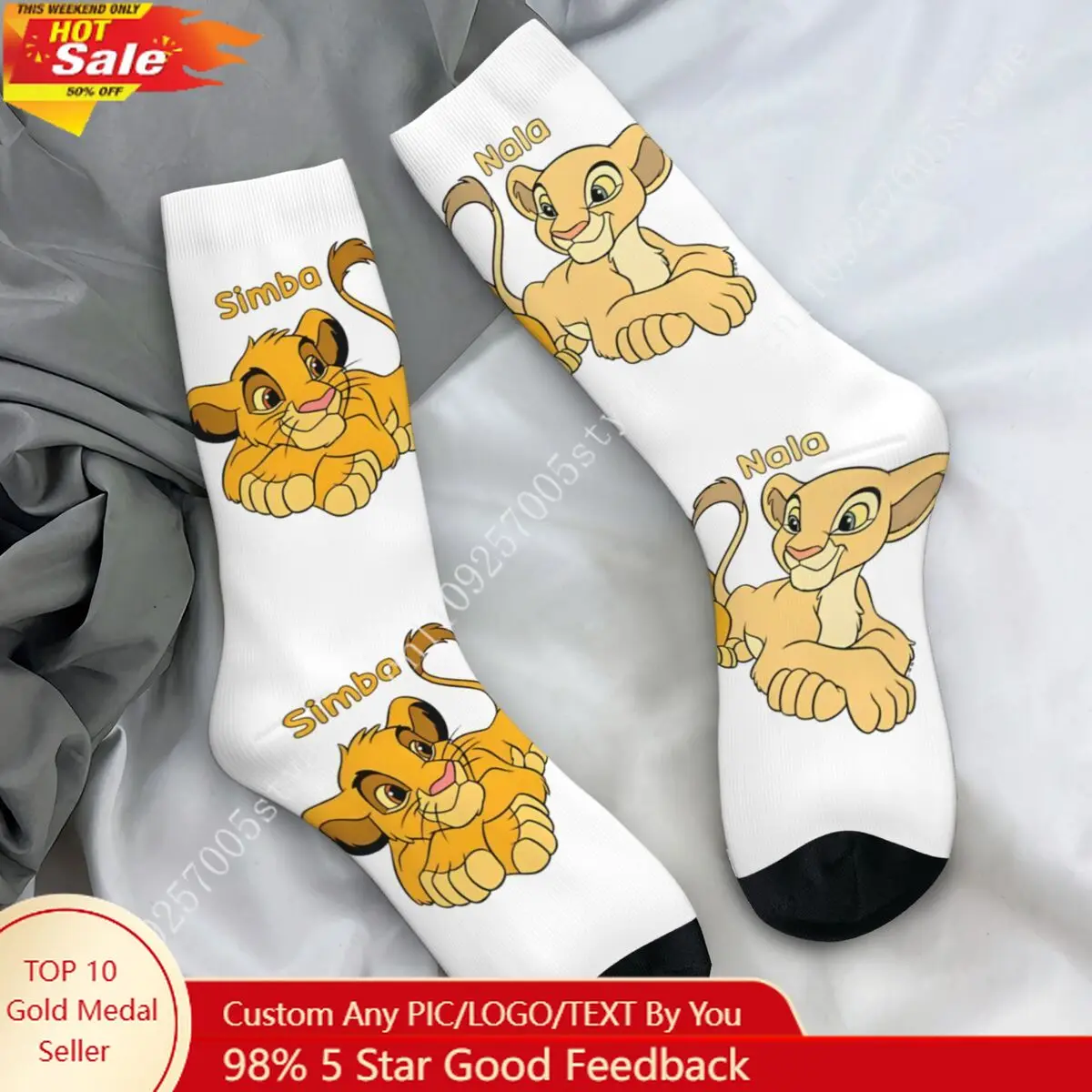 

The Lion King Simba And Nala Cartoon Socks Autumn Stockings Fashion Unisex Men High Quality Socks Design Sports Anti Sweat Socks