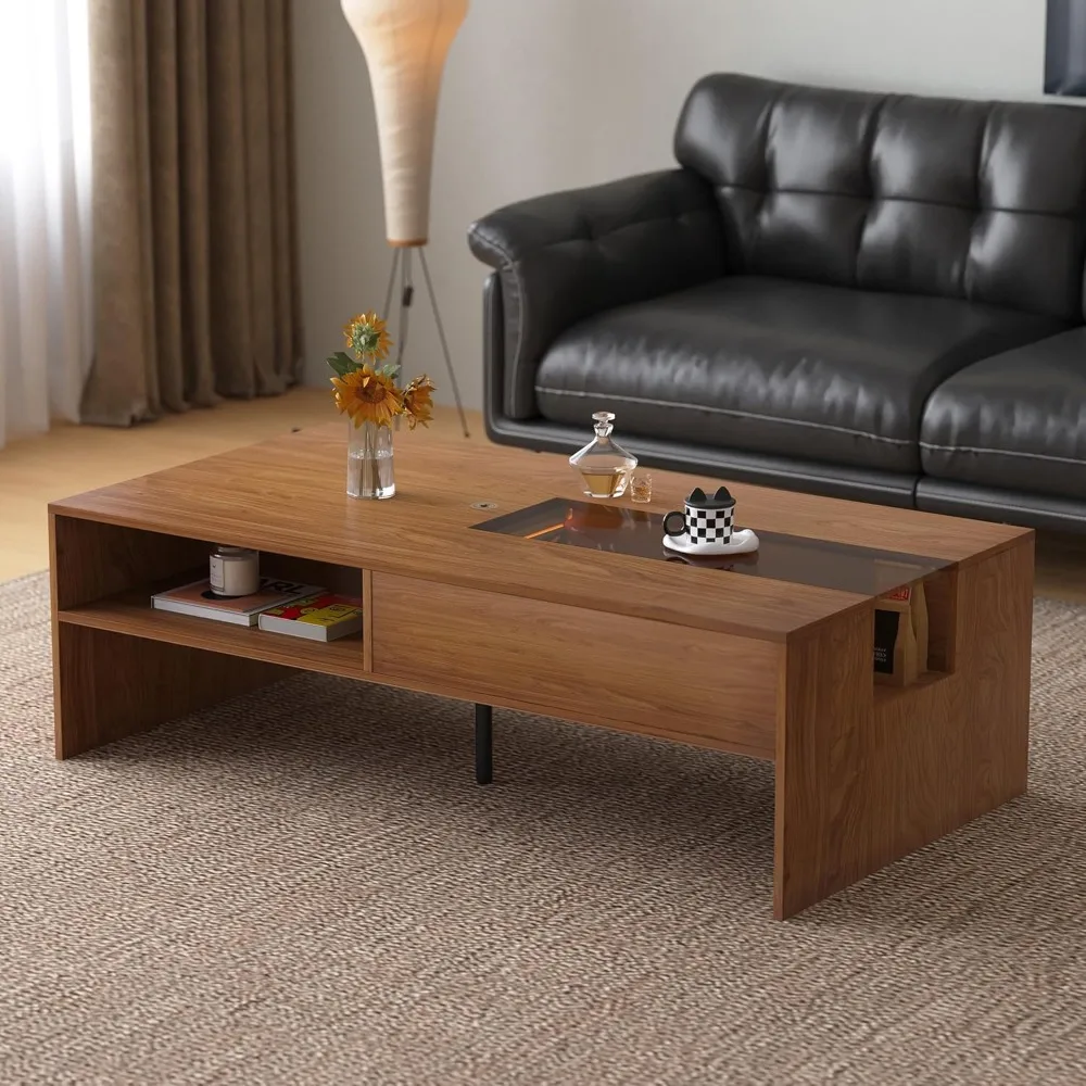 Mid-Century Modern 51.18 Coffee Table with LED Light & Storage, Versatile Living Room Table for Home Decor & Organizing, Stylish