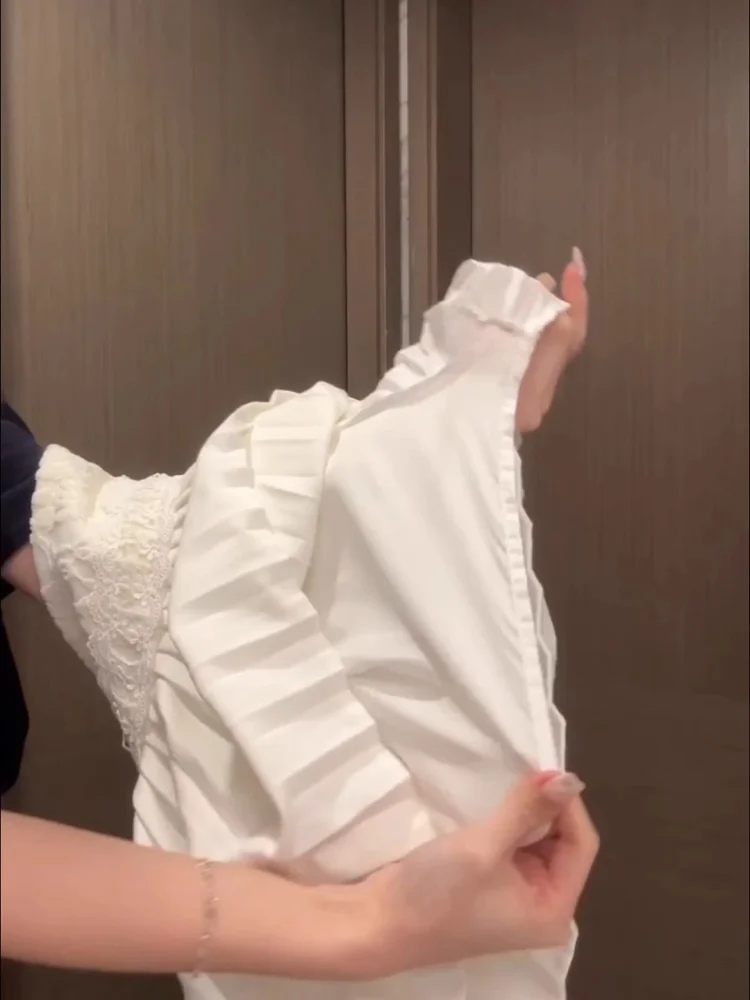 

Pure Desire Initial Sweet ort Skirt Lace Splicing Knot High Waist Pleated Korean Sle Commute High Quali Fabric A-Line S...