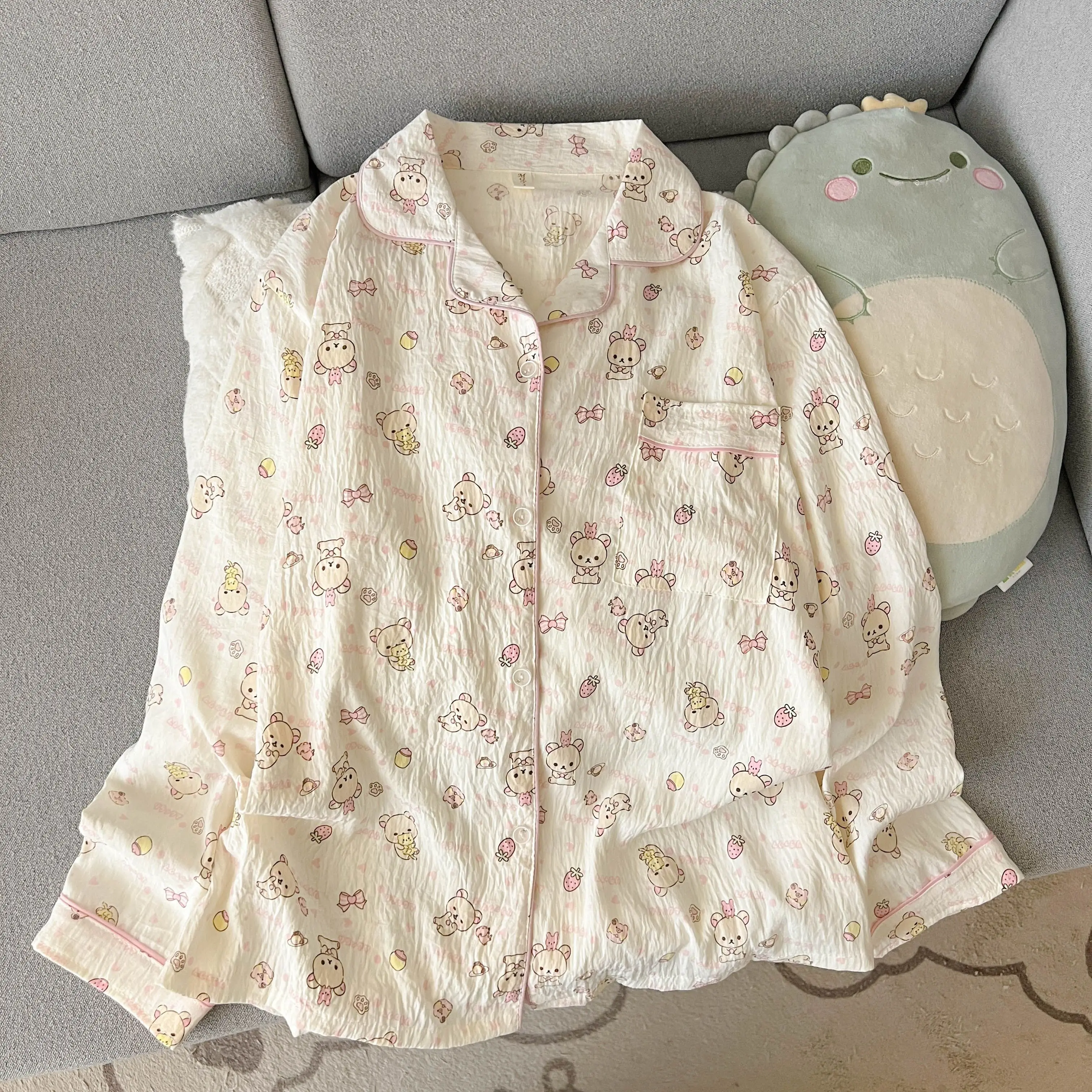 Kawaii Women's Long-Sleeve Printed Sweet Loungewear Set with Elastic Waist Pants 5