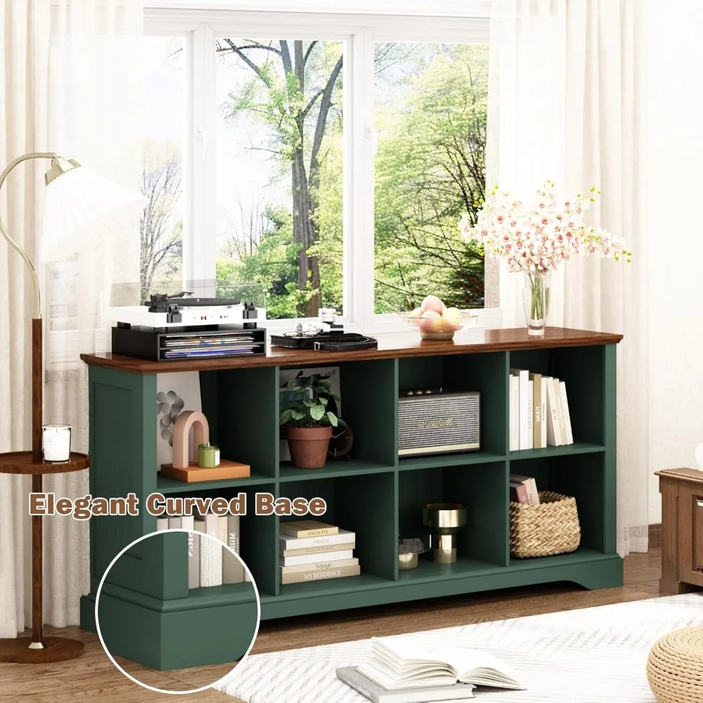 منظم تخزين حصري مكون من 8 مكعبات - رف كتب منخفض مكون من 62 رفًا طويلًا من خشب المزرعة، وحدة تحكم تخزين أفقية مفتوحة #5