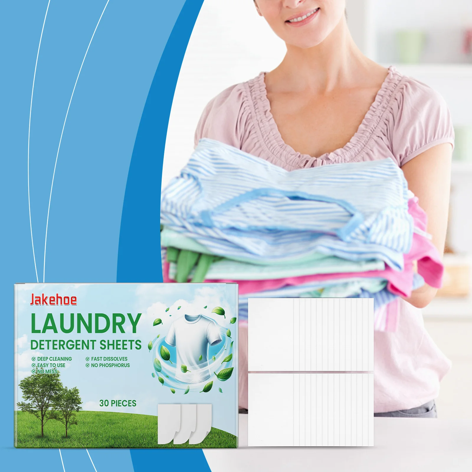 30PCS Laundry Detergent Sheets Easy Dissolve Laundry Tablets
