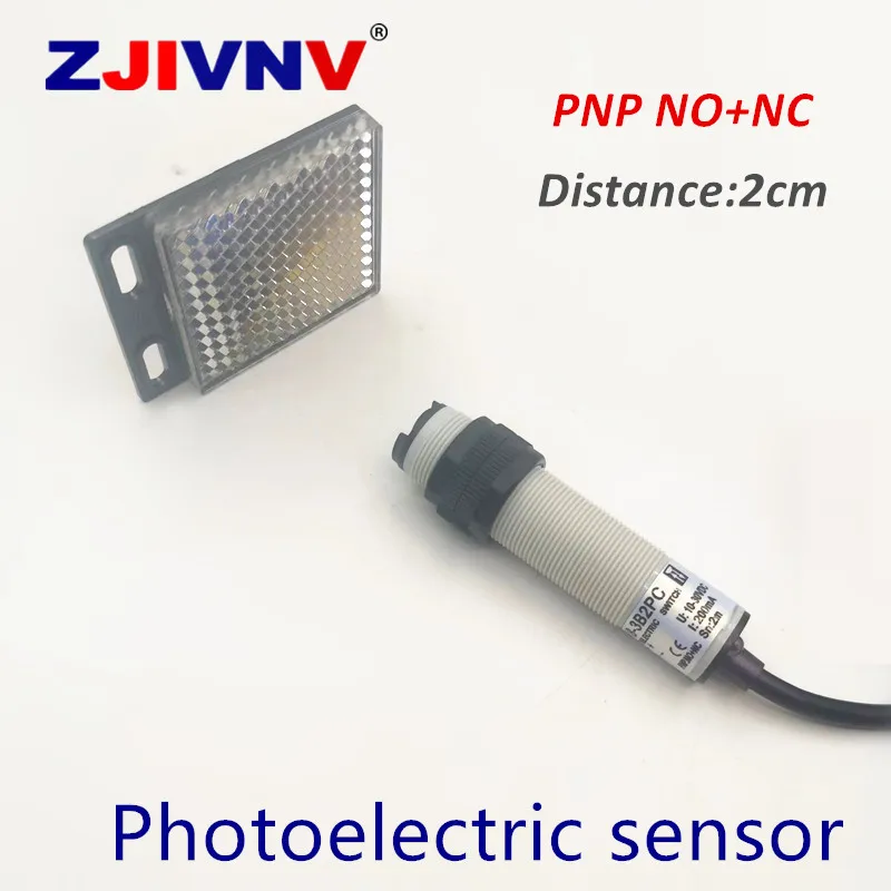 

ZJIVNV M18 Retroreflective type PNP NO+NC DC 4 wires Electric photoelectric sensor switch Infrared with mirror reflector