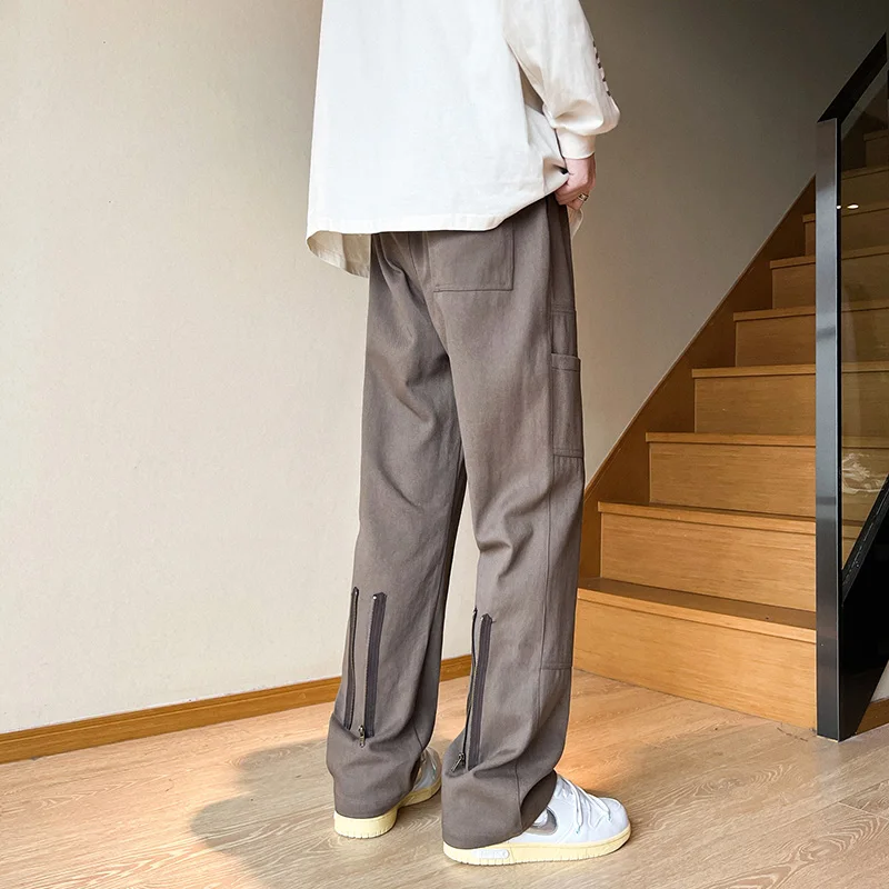 

Мужские повседневные брюки прямого кроя Slim Fit, весенне-осенние, в американском функциональном стиле, с молниями, модные молодежные брюки для отдыха