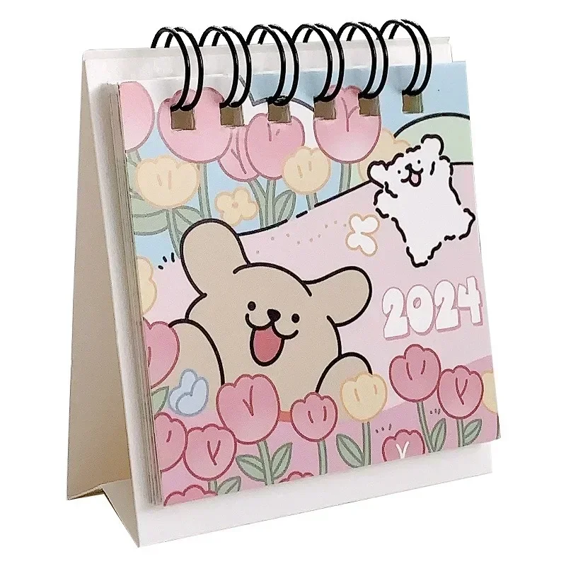 2024 Mini Calendar Cute Cartoon Puppy Series Table Calendar Small Portable Desktop Calendar Kawaii Office/student Supplies