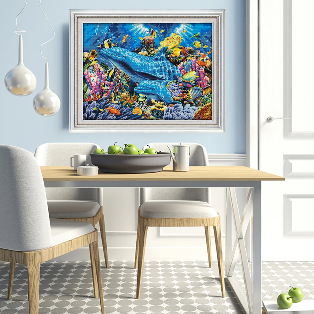 

Набор для вышивки крестом Joy Sunday Dolphins HD Pattern Aida 16/14/11CT DMC Нитки Набор для ручной вышивки Художественное ремесло Домашний декор