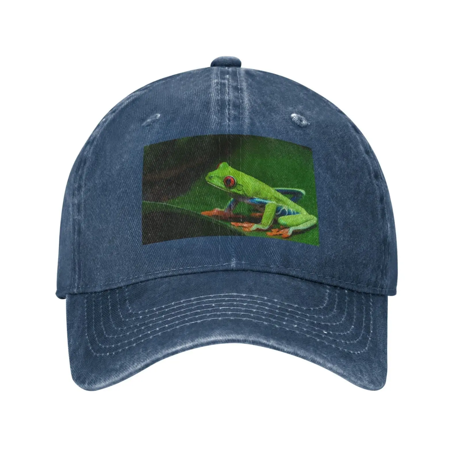 Red Eyed Tree Frog Print Baseball Cap Washed Denim Vintage Dad Hat Adjustable Golf Caps for Men Woman