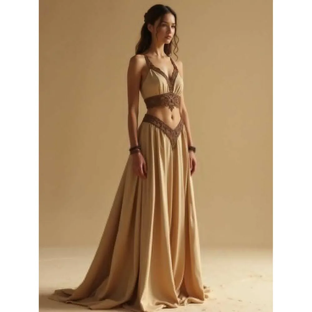Brown Evening Dresses V Neck Sleeveless High Quality Floor Length Sweep Train Hollow Out Sexy Prom Banquet Female Gowns