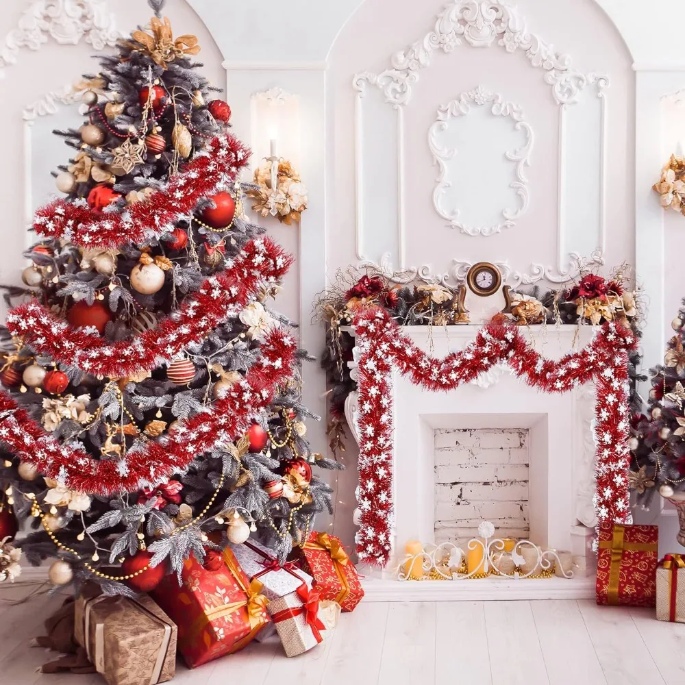 

1PC 2M Christmas Decoration Ribbon Garland Ornaments Red Strips Christmas Tree Party Decoration Top Snowflake Hexagram Shape