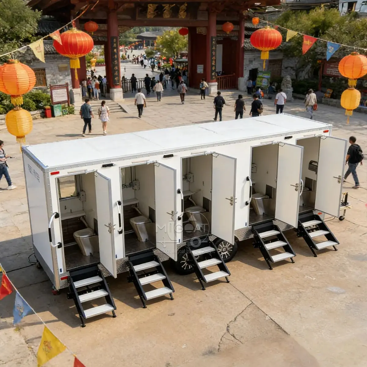 5-Stall Portable Bathroom Trailer with Anti-Slip Floor Easy to Move for Events Camping Emergency Use Portable Toilet Trailers