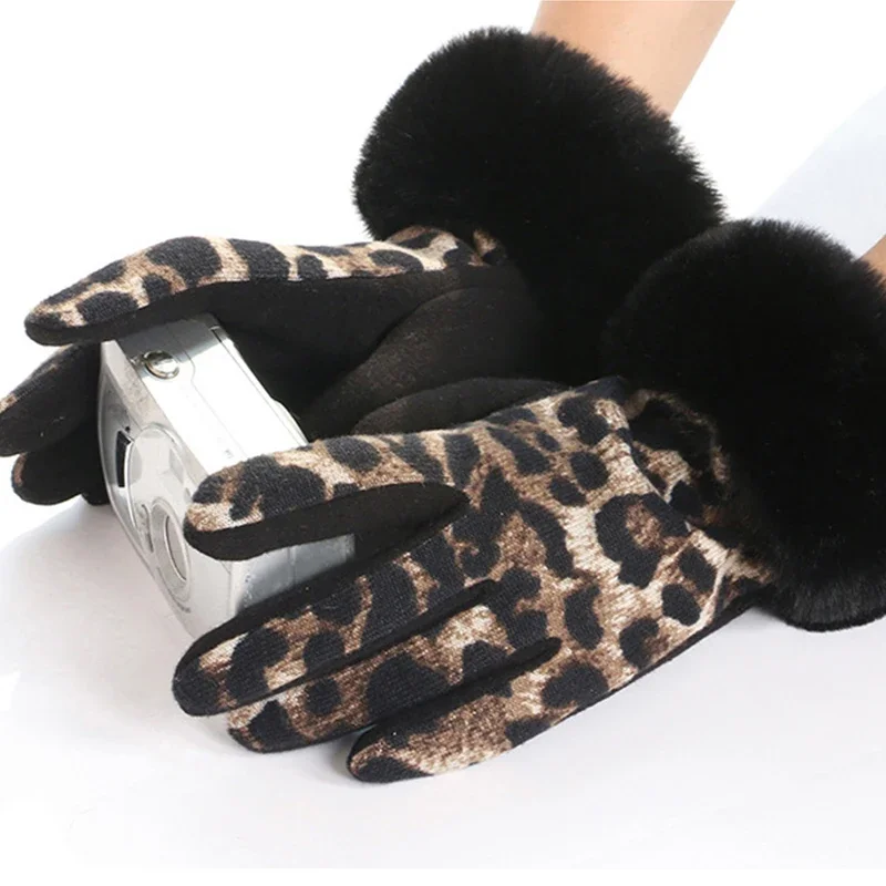 ヴィンテージファッションヒョウ柄手袋レディースヒョウ柄ソフトタッチスクリーン手袋冬暖かいソフトタッチスクリーン手袋