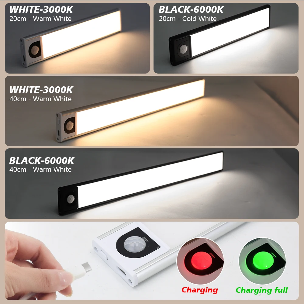 Ultra-Thin Led Under Kitchen Cabinet Light Motion Sensor Lamp Usb Rechargeable Interior Lighting For  Bedroom Closet Wardrode