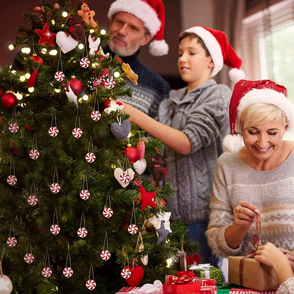 50 Uds. De bastón de caramelo de Navidad, adornos colgantes de menta para árbol de Navidad, decoración navideña, recuerdos de fiesta, 25mm