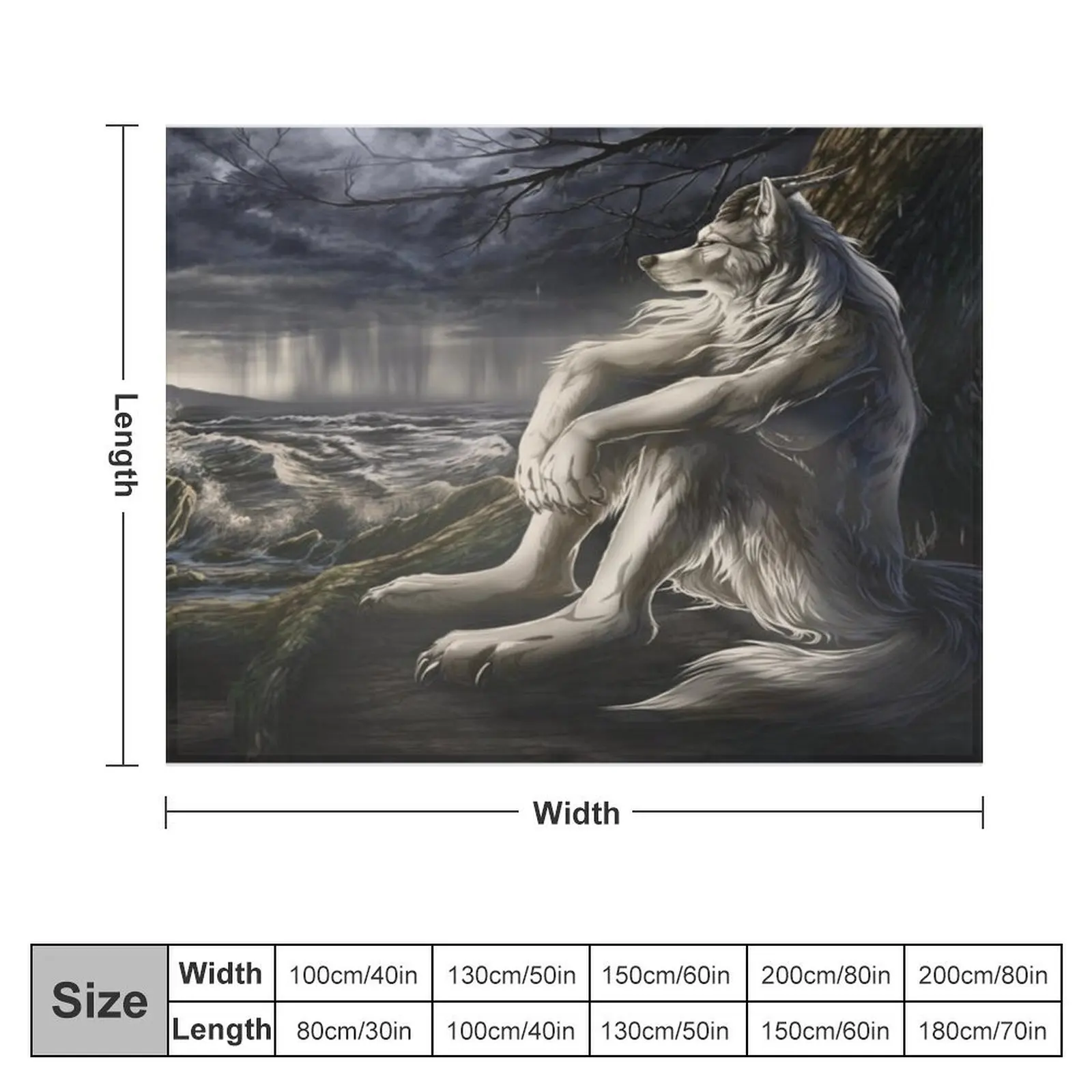 emo white wolf sitting sad meme Throw Blanket Decorative Beds Flannel Fabric warm winter Blankets