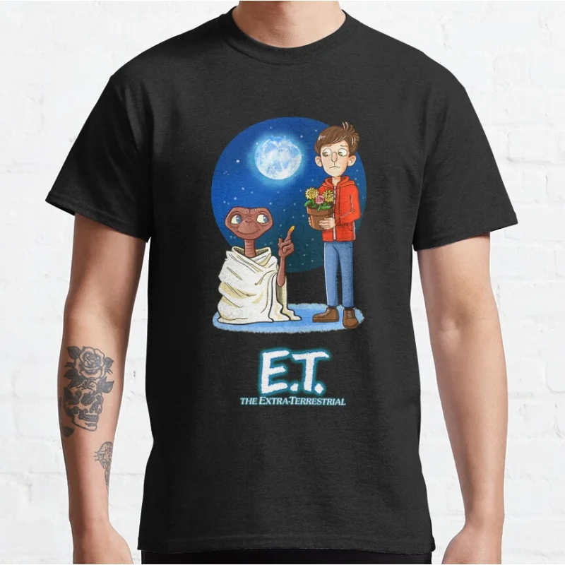 E.T. The Extraterrestrial and Elliott The Extra Terrestrial 80s Horror movie Alien E.T. Sci fi T-shirt large size Adult Tops