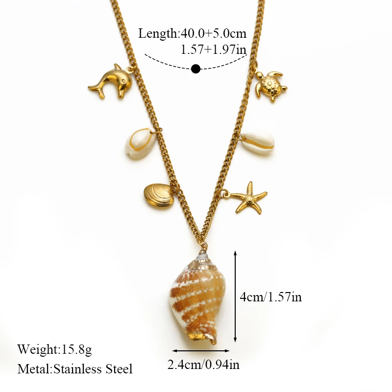 EILIECK 316L Edelstahl Ozean-Stil Muschel Seestern Anhänger Halskette für Frauen Neuer Sommer Strand Handgemachter Schmuck Geschenk – Detail 11
