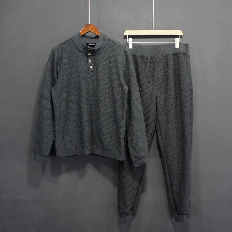 

Spring Autumn Men's Stand Collar 3D Honeycomb Texture Knitted Sweatirt Loose Casual Sports Pants Elastic Waist Design