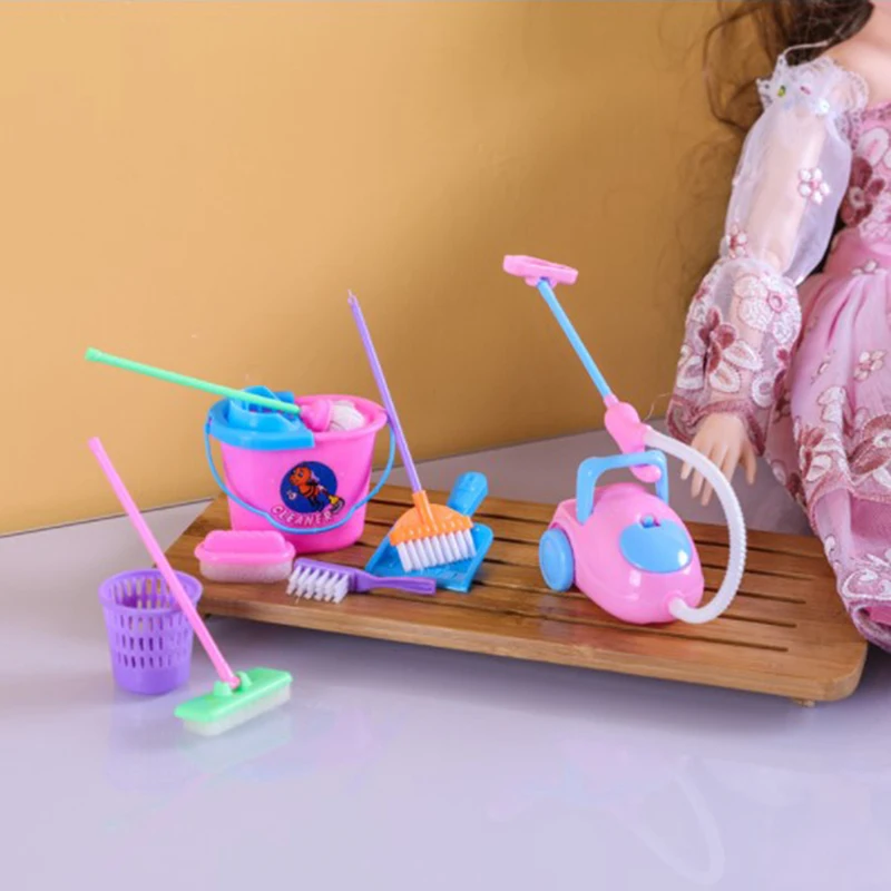 9pcs Mini Mop Broom Toys Cleaning Tools Kit Doll House Clean Toys