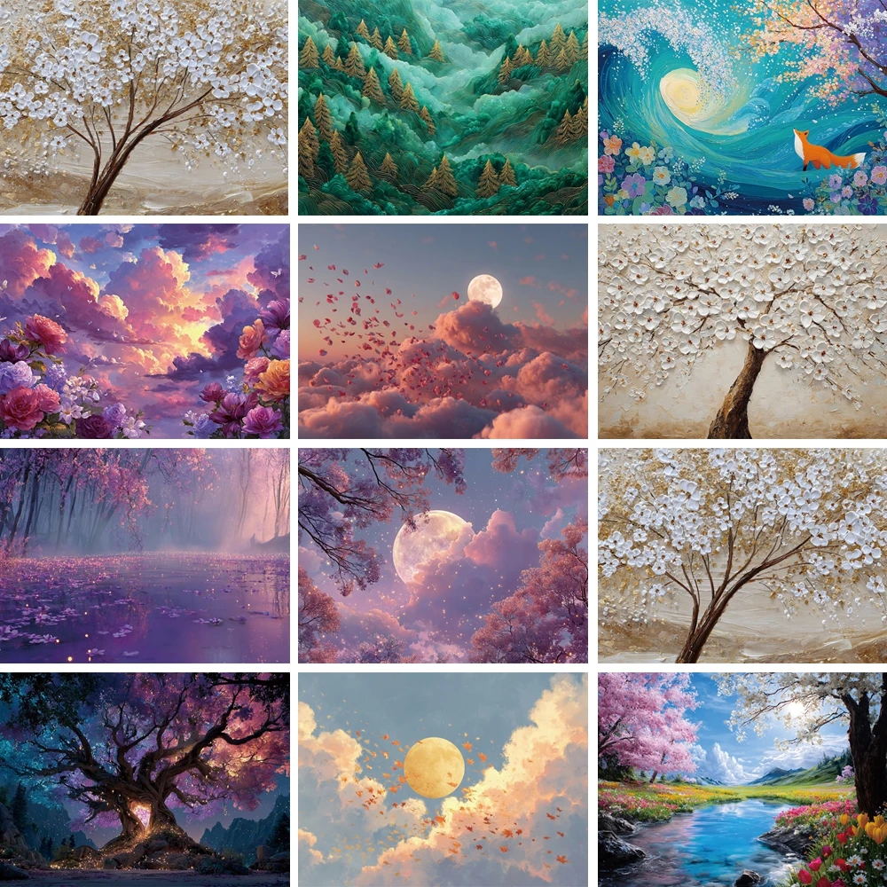 

MOON.QG Blossom Tree Backgrounds For Photographs Majic Landscape Falling Petals Clouds Backdrop Kid Photozone Wallpaper Wedding