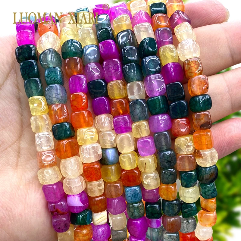 7-8MM Square Natural Stone Dragon Veins Agates Cube Loose Spacer Beads for Jewelry Making Diy Earrings Bracelet Accessories