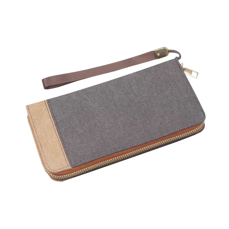 Men's Canvas Wallet Long Purse Male Cellphone Bag Zipper Business Card Holder Wallet Case Money Card Bag