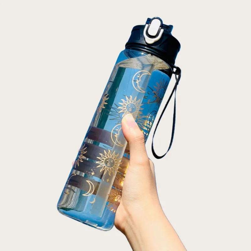800 ml/27 oz Sportwasserflasche mit großem Fassungsvermögen, auslaufsicherer Kunststoff-Trinkbecher mit Zeitskala, geeignet für Reisen, Fitness, Sport