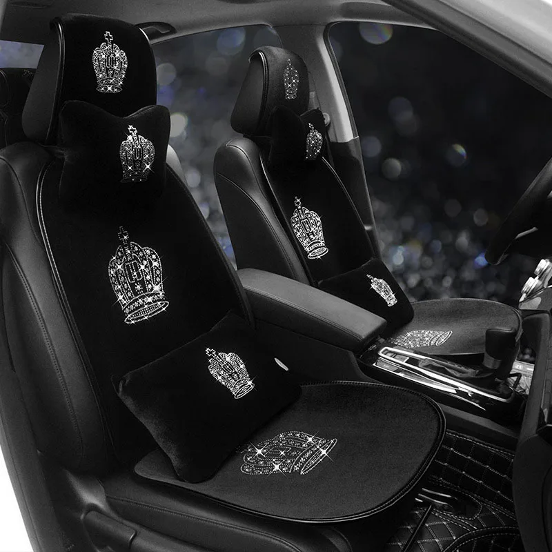 Universal Crystal Crown Diamond Car Seat Covers Cushion Decoration Rhinestone Auto Interior Accessories For Women Ladies Gifts