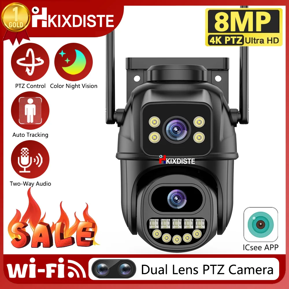 

8MP PTZ WiFi 4K Camera Dual Lens Dual Screens Security Protection Color NightVision AI Track Outdoor IP CCTV Survalance P2P XM