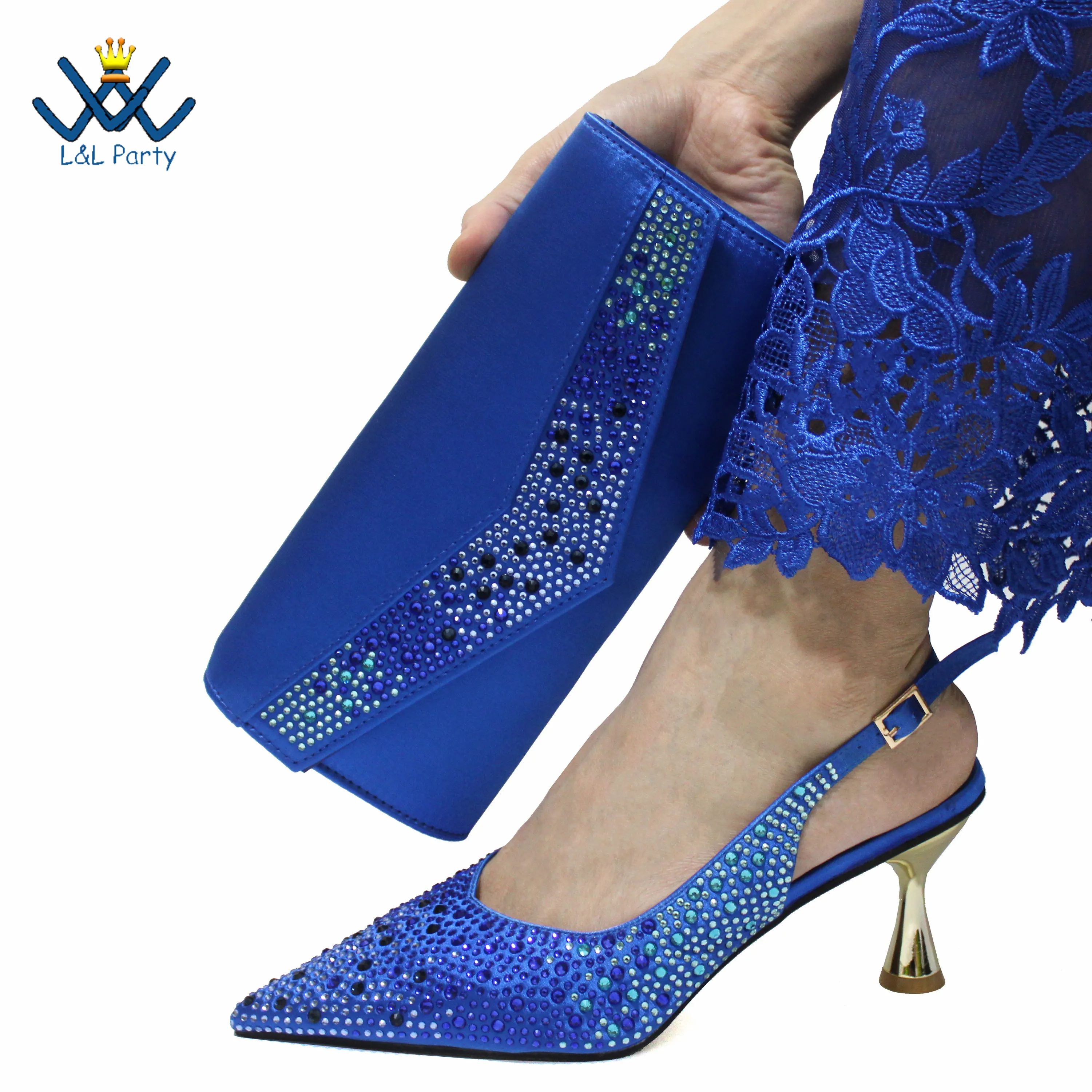 Novelty New Arrivals Young Girl Styl Italian Women Shoes and Bag Set in Royal Blue Color High Quality INS Hot Sale for Wedding