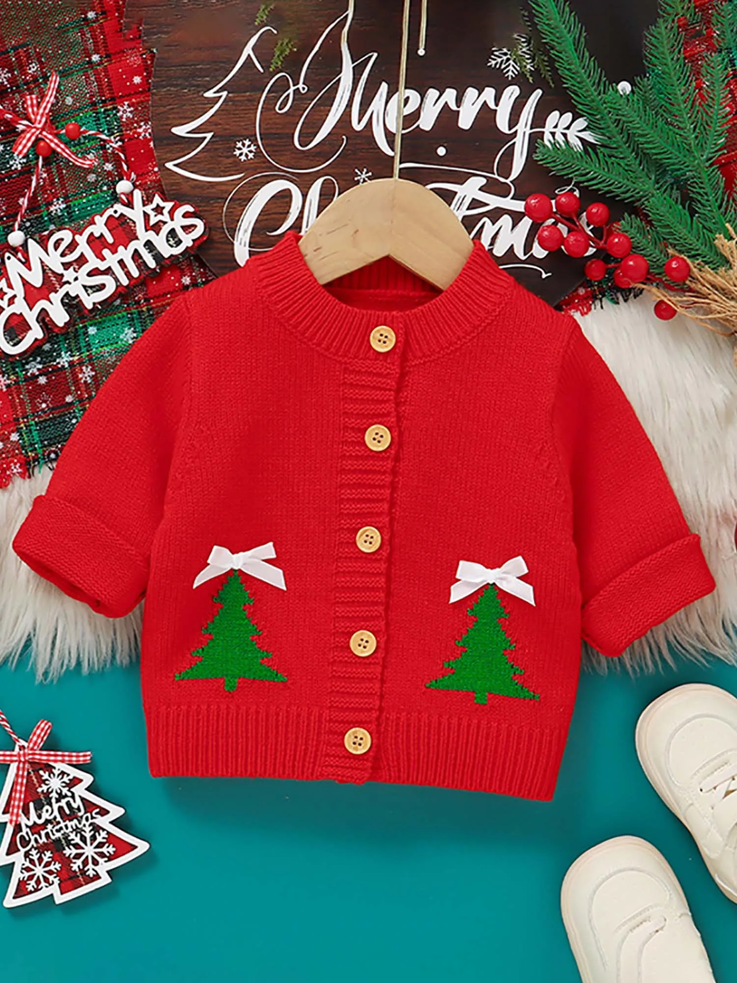 

Toddler Baby Girls Christmas Halloween Sweater Cardigan Long Sleeves Xmas Tree Santa Claus Pumpkin Pattern Knitted Jacket Coat