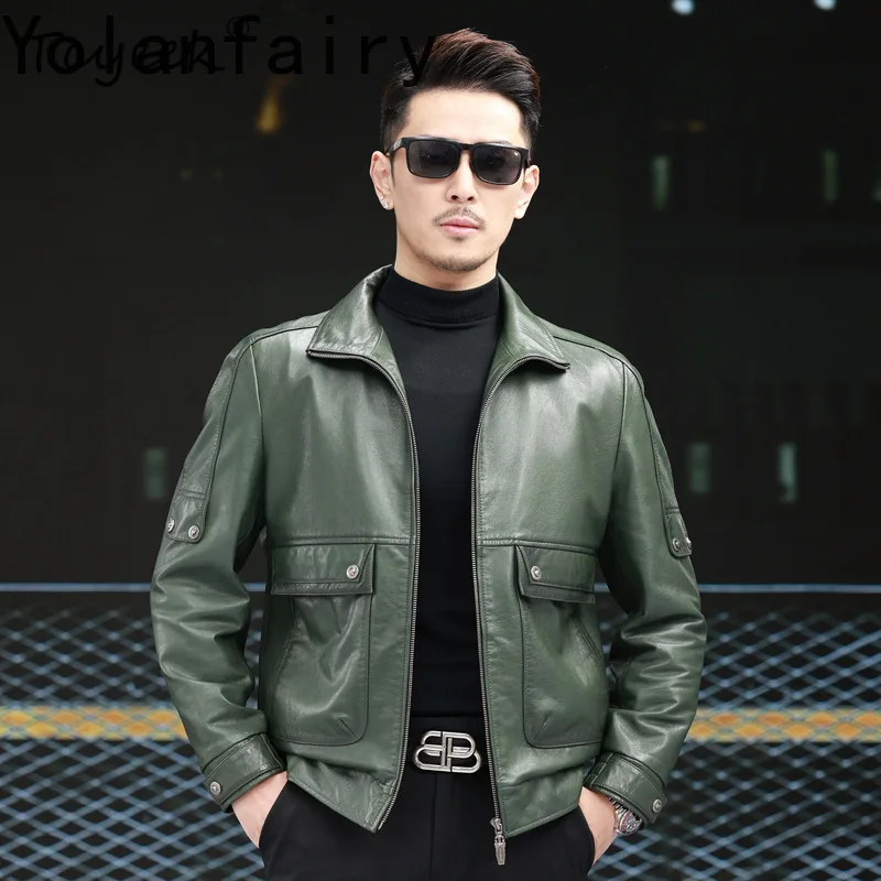 

Кожаная куртка YOLANFAIRY из вощеной кожи для мужчин, весенне-осенняя мотоциклетная куртка, мужская куртка из натуральной кожи, Jaquetas Masculino