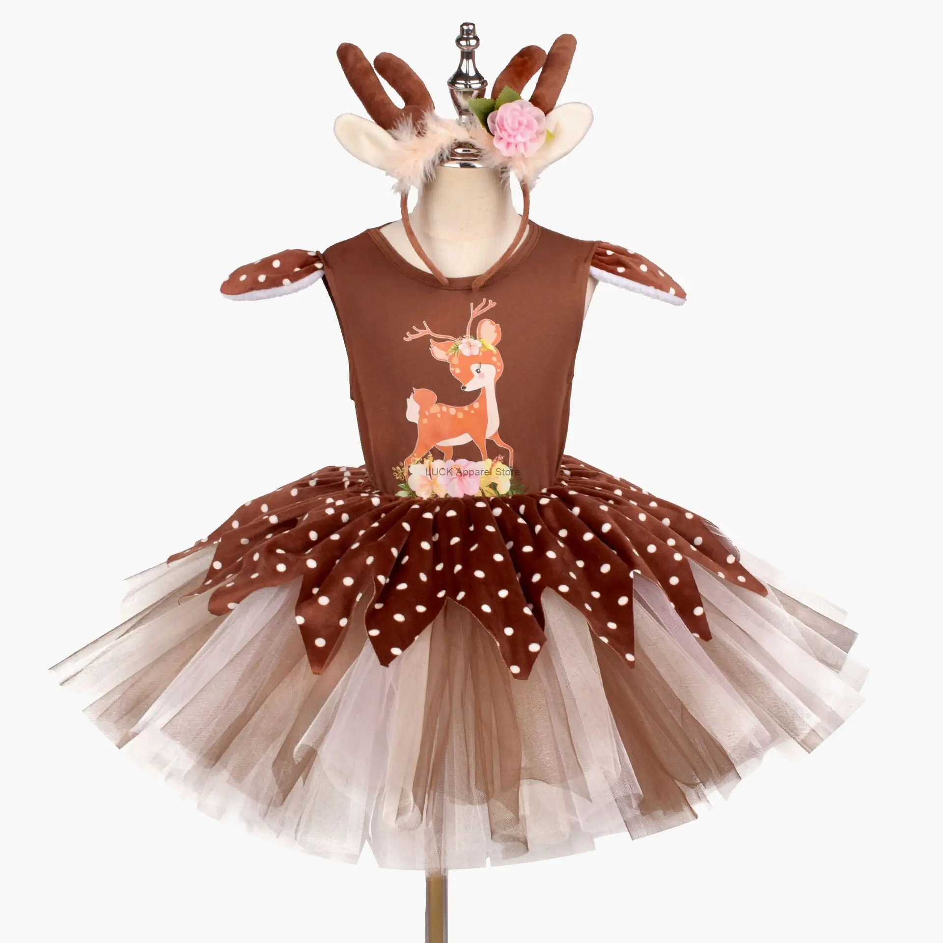 

Christmas Elk Print Dress Girls Fluffy Dress For Dressing Up Costume Party Giraff Dress Girl Tutu Dress Photo Taking Costume