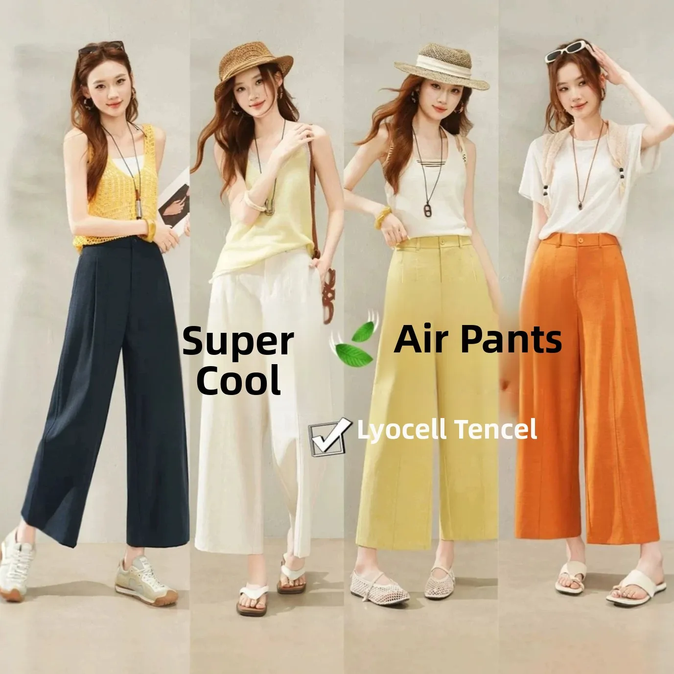 Summer Wide Leg Pants High Waist Straight Cut  Drapey Cool Feeling Breathable Versatile Slimming Women's Casual Trousers