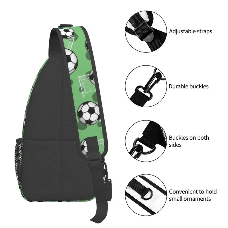 Mochila cruzada de hombro para hombre, bolso de pecho con patrón verde de balón de fútbol y portería, personalizado, ciclismo, Camping, Daypack