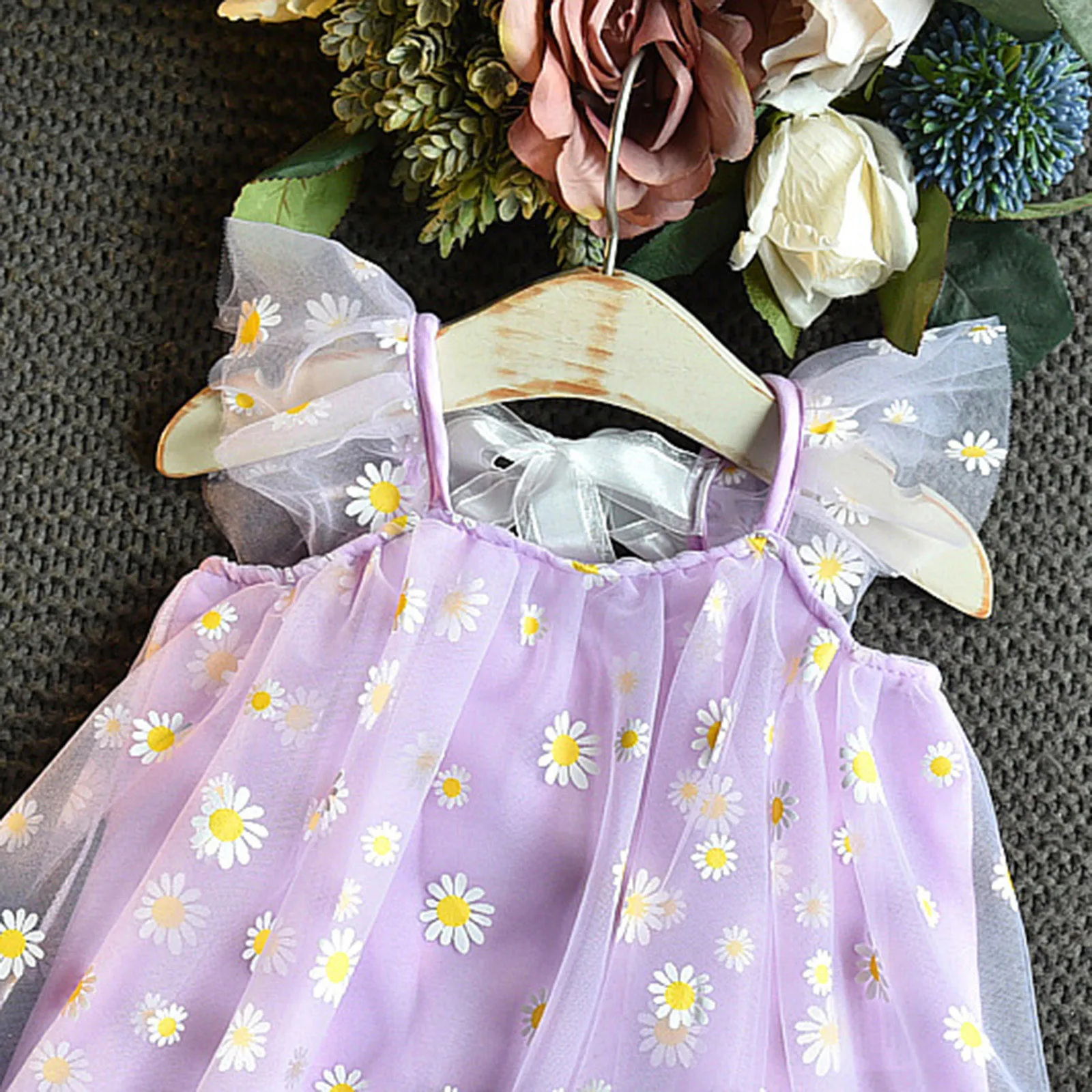 Kids Girls Summer Sleeveless Tulle Dress Flower Print Beach Holiday Tutu Dress For Girls 1-5 Years Casual Party Princess Dresses