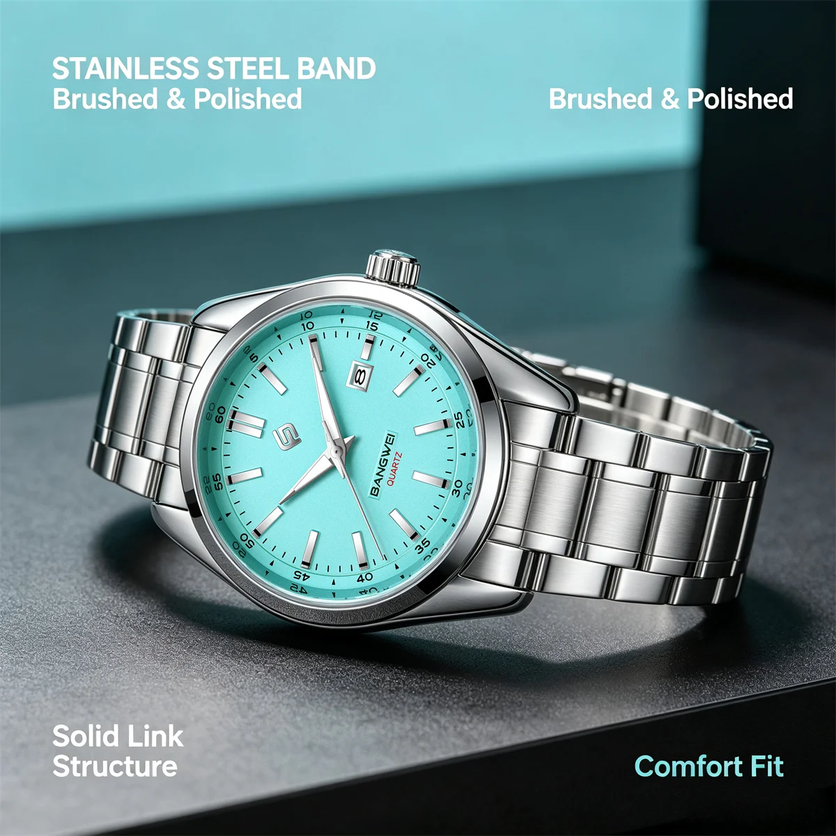 BANMGWEI Fashion Men Quartz Watch with Luminous Date Numbers Waterproof Luxury Wristwatch Stainless Steel Men's Male Reloj
