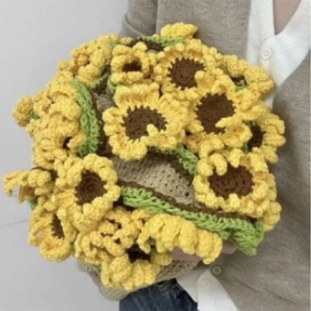 

Woven Crocheted Rose Daisy Bouquet Blanket Unfinished Fashion Flower Bouquet Blanket DIY Craft Handmade