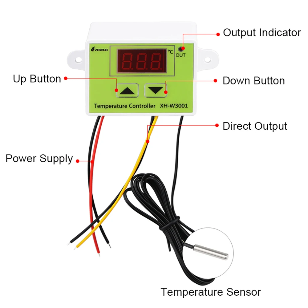 VEEWARE W3001 Digital LED Temperature Controller Thermoregulator 12V/24V/220V Heat Cool Electronic  Module  Control Switch Probe