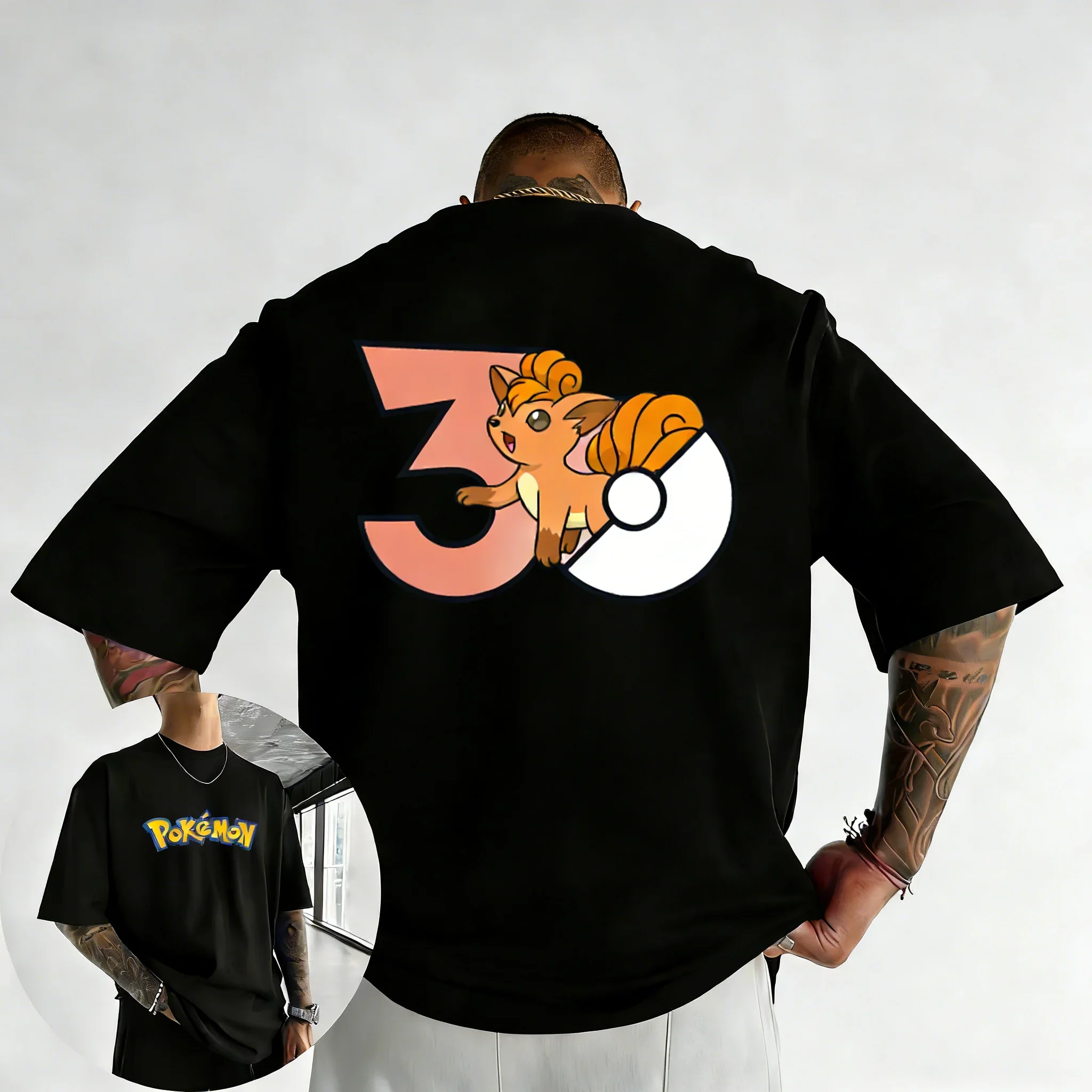 

Футболка с принтом Pokémon 30th Anniversary Vulpix, новая летняя модель, свободный повседневный топ в стиле хип-хоп для мужчин и женщин, модный топ с короткими рукавами