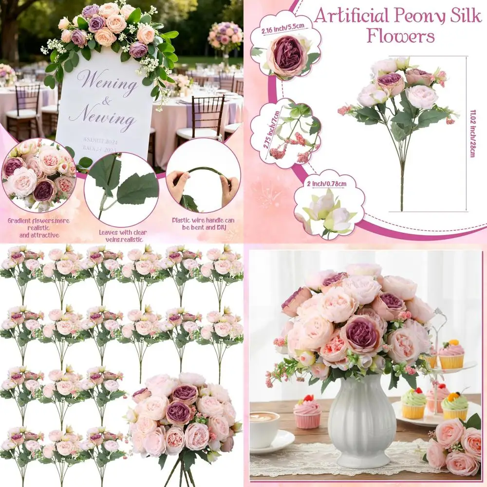 

Набор из 24 искусственных цветов пиона. Шелковистые искусственные пионы для декоративных ваз, свадеб и вечеринок у пыльной розы и шампанского.