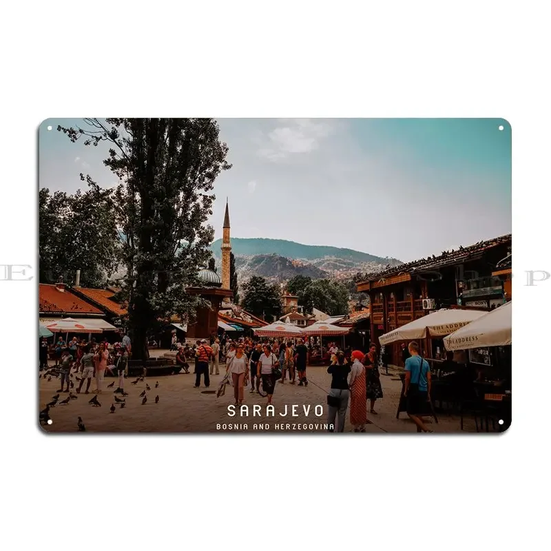 Sarajevo Bosnia and Herzegovina Travel i Hercegovina Bascarsija Vijecnica Metal Plaque Create Cave Designer Bar Tin Sign Poster